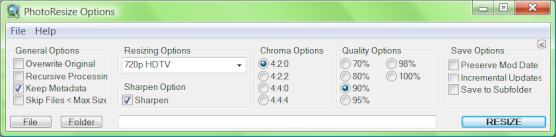 Configuration window for Picture Resizer
